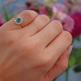 Ellibelle Jewellery Vintage 1996 Natural Emerald & Diamond 18ct Gold Cluster Ring