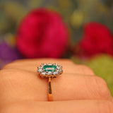 Ellibelle Jewellery Vintage 1998 Emerald & Diamond 18ct Gold Cluster Ring