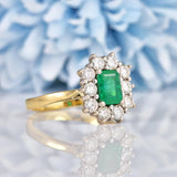 Ellibelle Jewellery Vintage 1998 Emerald & Diamond 18ct Gold Cluster Ring