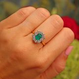 Ellibelle Jewellery Vintage 1998 Emerald & Diamond 18ct Gold Cluster Ring