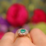 Ellibelle Jewellery Vintage 1998 Emerald & Diamond 18ct Gold Cluster Ring