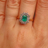 Ellibelle Jewellery Vintage 1998 Emerald & Diamond 18ct Gold Cluster Ring