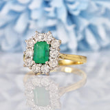 Ellibelle Jewellery Vintage 1998 Emerald & Diamond 18ct Gold Cluster Ring