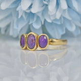 Ellibelle Jewellery VINTAGE AMETHYST 9CT GOLD THREE-STONE RING