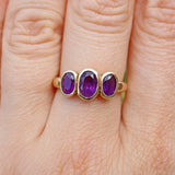 Ellibelle Jewellery VINTAGE AMETHYST 9CT GOLD THREE-STONE RING