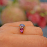 Ellibelle Jewellery VINTAGE AMETHYST & BLUE TOPAZ GOLD TRILOGY RING