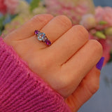 Ellibelle Jewellery VINTAGE AMETHYST & BLUE TOPAZ GOLD TRILOGY RING