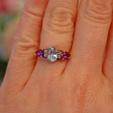 Ellibelle Jewellery VINTAGE AMETHYST & BLUE TOPAZ GOLD TRILOGY RING