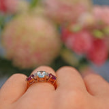 Ellibelle Jewellery VINTAGE AMETHYST & BLUE TOPAZ GOLD TRILOGY RING