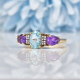 Ellibelle Jewellery VINTAGE AMETHYST & BLUE TOPAZ GOLD TRILOGY RING