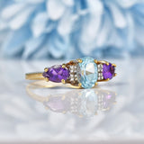 Ellibelle Jewellery VINTAGE AMETHYST & BLUE TOPAZ GOLD TRILOGY RING
