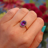 Ellibelle Jewellery Vintage Amethyst & Diamond 18ct Gold Cluster Ring