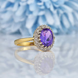 Ellibelle Jewellery Vintage Amethyst & Diamond 18ct Gold Cluster Ring