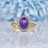 Ellibelle Jewellery Vintage Amethyst & Diamond 18ct Gold Cluster Ring