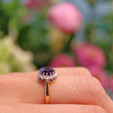 Ellibelle Jewellery Vintage Amethyst & Diamond 18ct Gold Cluster Ring