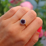 Ellibelle Jewellery Vintage Amethyst & Diamond 18ct Gold Cluster Ring