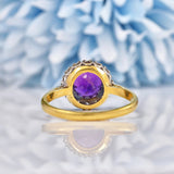 Ellibelle Jewellery Vintage Amethyst & Diamond 18ct Gold Cluster Ring