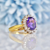 Ellibelle Jewellery Vintage Amethyst & Diamond 18ct Gold Cluster Ring