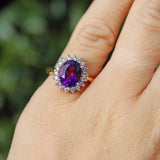Ellibelle Jewellery Vintage Amethyst & Diamond 18ct Gold Cluster Ring
