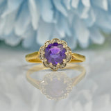 VINTAGE AMETHYST & DIAMOND 18CT GOLD DAISY HALO RING