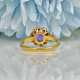 VINTAGE AMETHYST & DIAMOND 18CT GOLD DAISY HALO RING