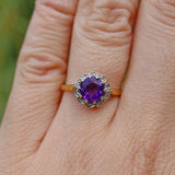 VINTAGE AMETHYST & DIAMOND 18CT GOLD DAISY HALO RING