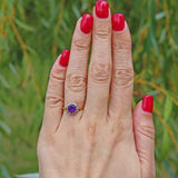 VINTAGE AMETHYST & DIAMOND 18CT GOLD DAISY HALO RING