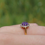 VINTAGE AMETHYST & DIAMOND 18CT GOLD DAISY HALO RING