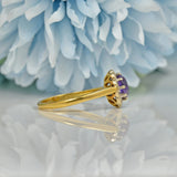 VINTAGE AMETHYST & DIAMOND 18CT GOLD DAISY HALO RING