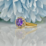 VINTAGE AMETHYST & DIAMOND 18CT GOLD DAISY HALO RING