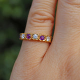 VINTAGE AMETHYST & DIAMOND 18CT GOLD HALF ETERNITY RING