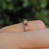 VINTAGE AMETHYST & DIAMOND 18CT GOLD HALF ETERNITY RING