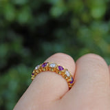 VINTAGE AMETHYST & DIAMOND 18CT GOLD HALF ETERNITY RING
