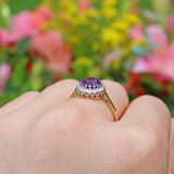 Ellibelle Jewellery VINTAGE AMETHYST & DIAMOND 18CT GOLD HALO RING