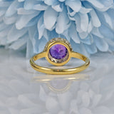 Ellibelle Jewellery VINTAGE AMETHYST & DIAMOND 18CT GOLD HALO RING