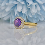 Ellibelle Jewellery VINTAGE AMETHYST & DIAMOND 18CT GOLD HALO RING