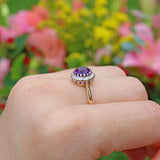 Ellibelle Jewellery VINTAGE AMETHYST & DIAMOND 18CT GOLD HALO RING