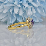 Ellibelle Jewellery VINTAGE AMETHYST & DIAMOND 18CT GOLD HALO RING