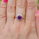 Ellibelle Jewellery VINTAGE AMETHYST & DIAMOND 18CT GOLD HALO RING