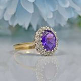 Vintage Amethyst & Diamond 9ct Gold Halo Ring