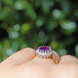 Vintage Amethyst & Diamond 9ct Gold Halo Ring