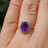 Vintage Amethyst & Diamond 9ct Gold Halo Ring