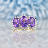 Ellibelle Jewellery Vintage Amethyst & Diamond Gold Triple Cluster Ring