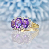 Ellibelle Jewellery Vintage Amethyst & Diamond Gold Triple Cluster Ring