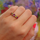 Ellibelle Jewellery Vintage Amethyst & Peridot 9ct Gold Suffragette Style Ring