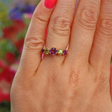 Ellibelle Jewellery Vintage Amethyst & Peridot 9ct Gold Suffragette Style Ring