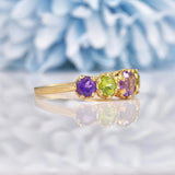 Ellibelle Jewellery Vintage Amethyst & Peridot 9ct Gold Suffragette Style Ring