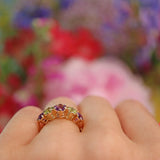 Ellibelle Jewellery Vintage Amethyst & Peridot 9ct Gold Suffragette Style Ring