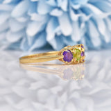 Ellibelle Jewellery Vintage Amethyst & Peridot 9ct Gold Suffragette Style Ring