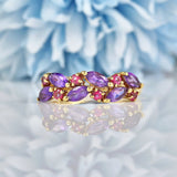 Ellibelle Jewellery Vintage Amethyst & Ruby 9ct Gold Cluster Ring